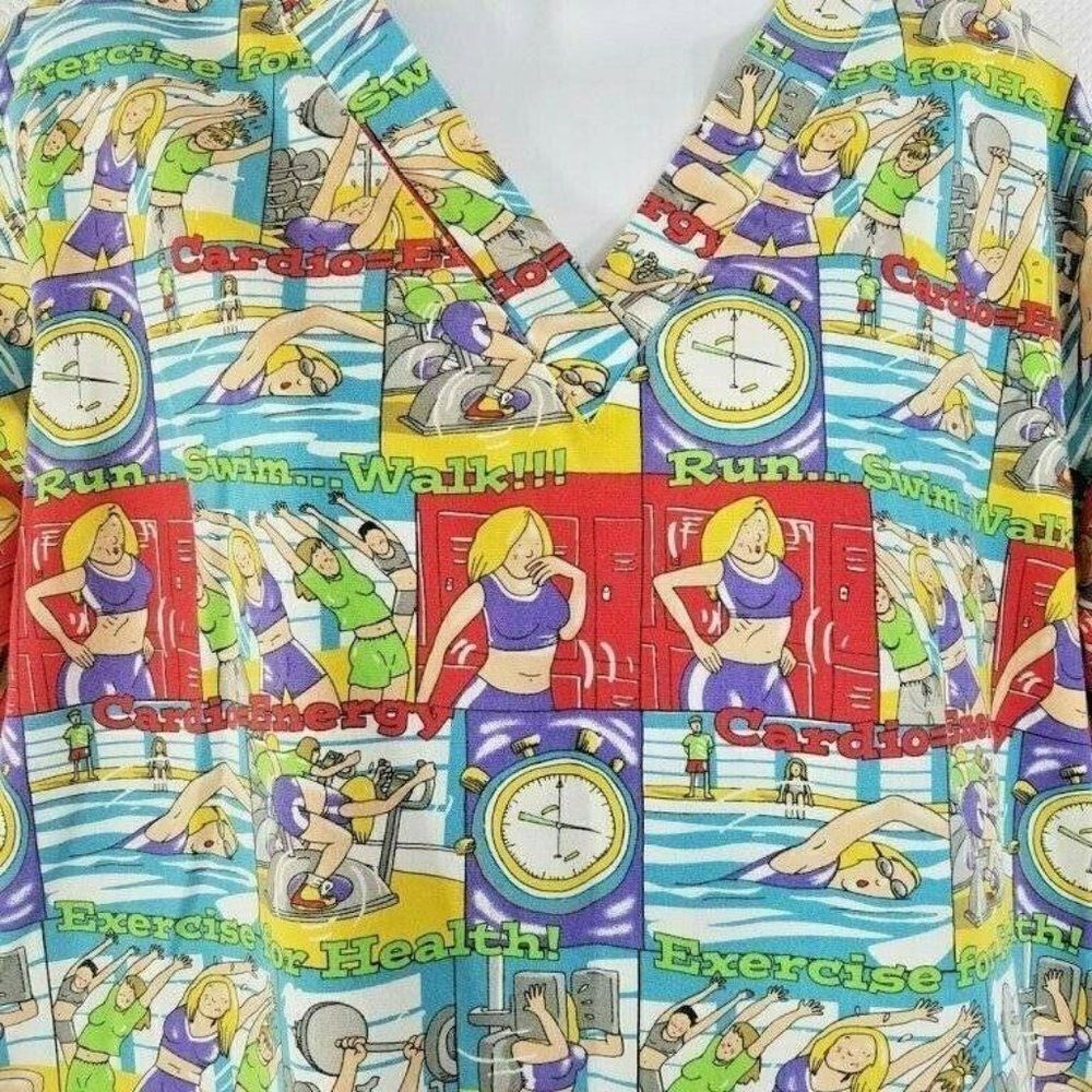 Scrub Uniform Top Exercise Cardio Run Swim Walk Health Energy M
